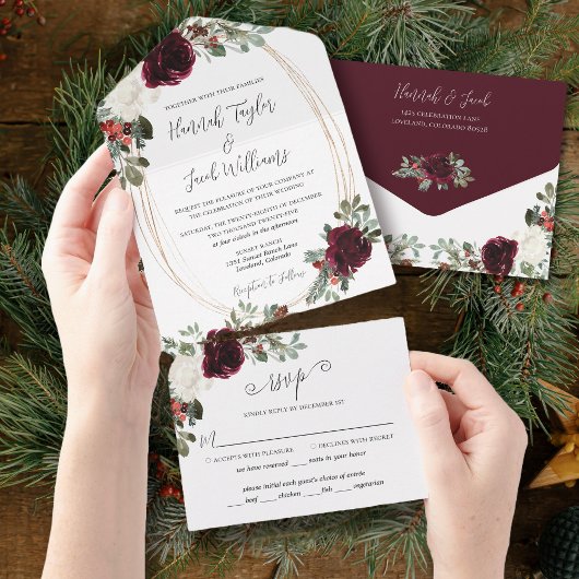Elegant Kerstbruine winterbruiloft met kerst All In One Uitnodiging