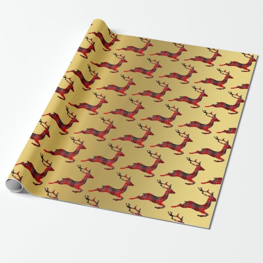 Elegant kerstbuffel met kalveren rendieren en goud cadeaupapier (Uitgerold)