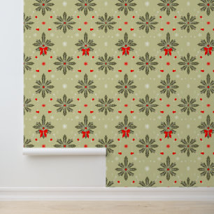 Elegant kerstdennen en boog patroon behang