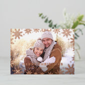 Elegant kerstfeest Foliage 3 Foto Roos Gold Folie Feestdagenkaart (Staand Voorkant)