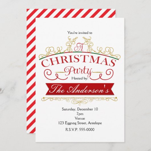 Elegant Kerstfeest Wit & Goud Uitnodigingen (Voorkant / Achterkant)