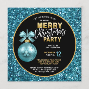 Elegant kerstfeest zwart goud blauw glitter kaart