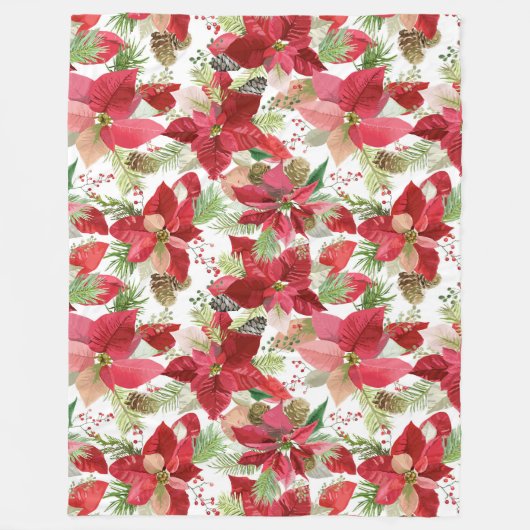 Elegant kerstfeestay Poinsettia Pine Cone Fleece Deken (Voorkant)