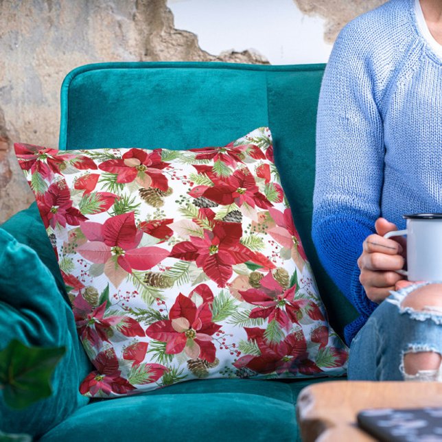 Elegant kerstfeestay Poinsettia Pine Cone Kussen (Creator heeft geüpload)