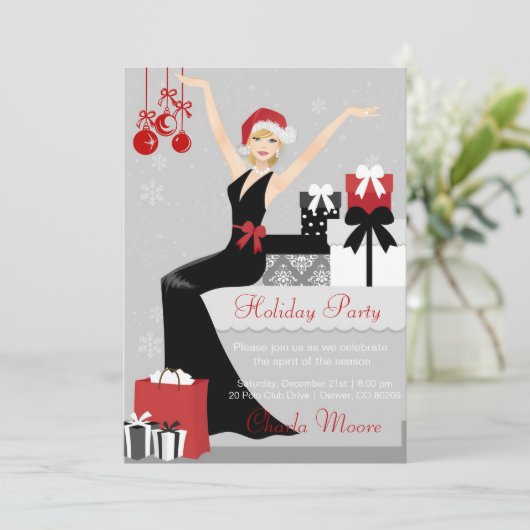 Elegant kerstfeestfeest Uitnodiging voor cadeautje (Staand voorkant)