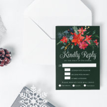 Elegant kerstFloral Green Wedding RSVP Kaart