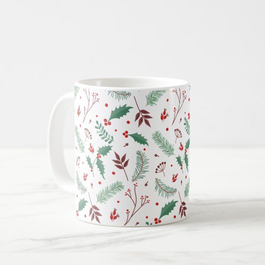 Elegant Kerstfloral Pattern | Klassieke Mok (Voorkant links)