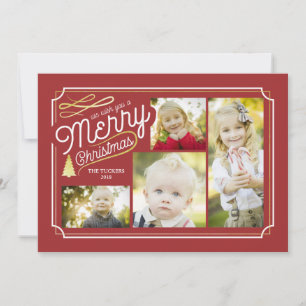 Elegant kerstfoto-collage in rood en goud feestdagenkaart