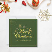 Elegant Kerstmis 1 Foto Groen en Goud Script Notitiekaartje