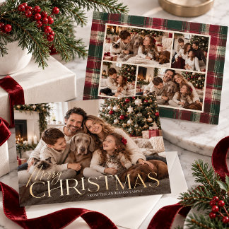 Elegant Kerstmis 5 Foto Plaid Tartan Folie Feestdagenkaart
