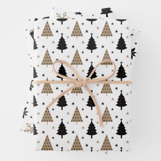 Elegant Kerstmis Black Gold Scandinavian Pattern Inpakpapier Vel (In situ)