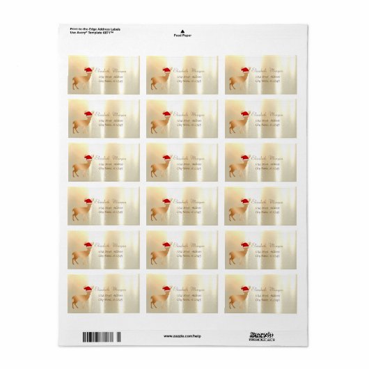 Elegant, Kerstmis, Deer with Santa Hat Etiket (Full Sheet)