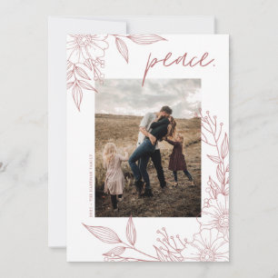 Elegant Kerstmis Floral Peace Blush Photo Feestdagenkaart