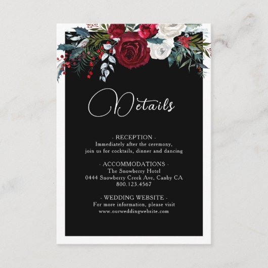 Elegant Kerstmis Floral Roos Holiday Weddenschap Informatiekaartje (Voorkant)
