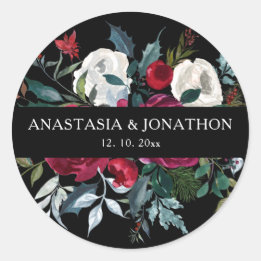Elegant Kerstmis Floral Roos Holiday Weddenschap Ronde Sticker