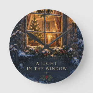 Elegant Kerstmis ,Gezellig Licht in het Raam Winte Ronde Klok