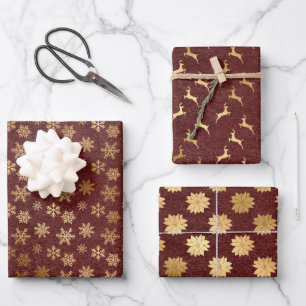 Elegant Kerstmis Gold Burgundy Kraft    Inpakpapier Vel