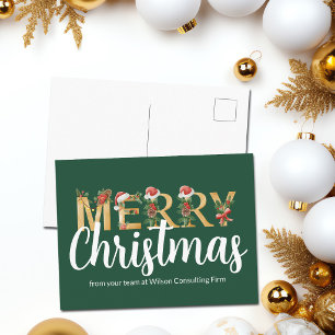 Elegant Kerstmis Groen Goud Aangepast Bedrijf Feestdagenkaart