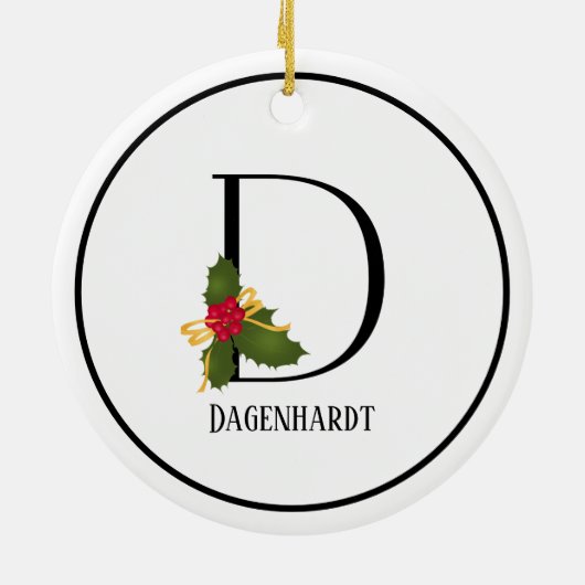 Elegant Kerstmis Holly Monogram Letter D Keramisch Ornament (Achterkant)