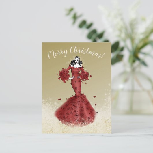 Elegant Kerstmis in goud en rood Briefkaart (Staand voorkant)