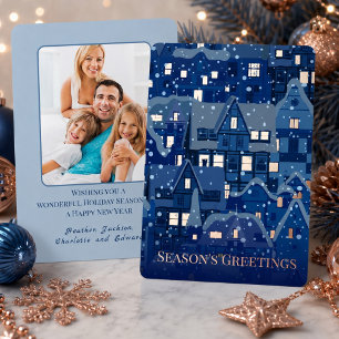Elegant Kerstmis in marineblauw met lichtjes van r Folie Feestdagenkaart