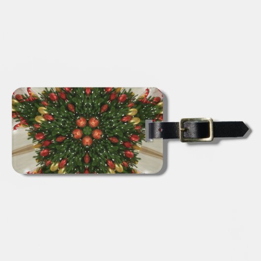Elegant Kerstmis met rode groene kaleidoscopie Bagagelabel (Voorkant horizontaal)