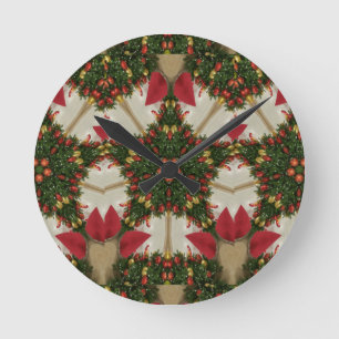 Elegant Kerstmis met rode groene kaleidoscopie Ronde Klok