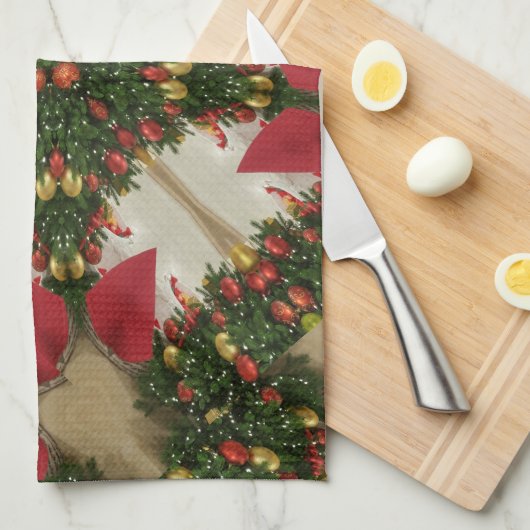 Elegant Kerstmis met rode groene kaleidoscopie Theedoek (Quarter Fold)