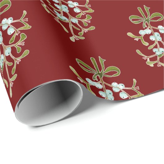 Elegant Kerstmis Mistletoe Pattern op Red Cadeaupapier (Rol Hoek)