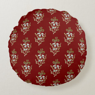Elegant Kerstmis Mistletoe Pattern op Red Rond Kussen