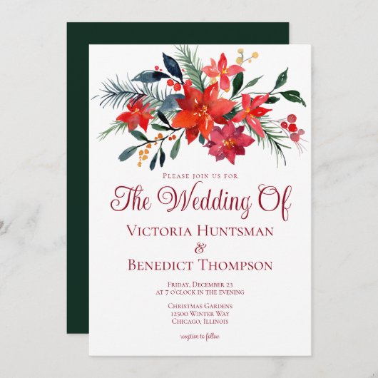 Elegant Kerstmis Poinsettia Flower Winter Weddensc Kaart (Voorkant / Achterkant)