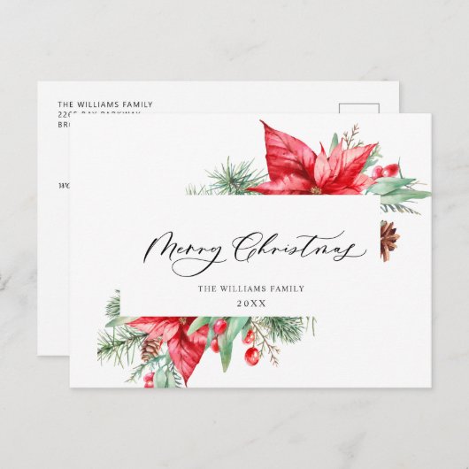 Elegant Kerstmis Poinsettia Holiday Greeting Briefkaart (Voorkant / Achterkant)