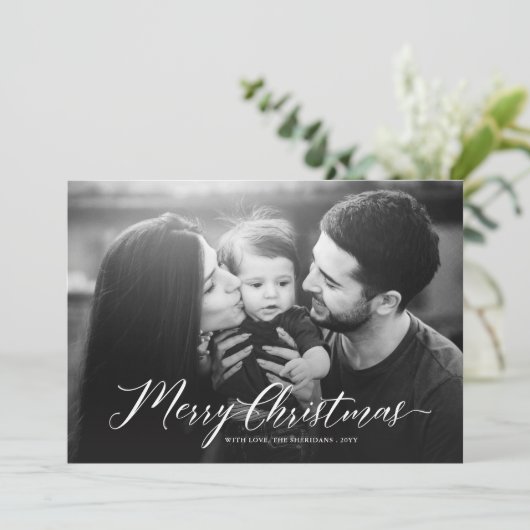 Elegant Kerstmis Poinsettias Full Photo White Feestdagenkaart (Staand voorkant)