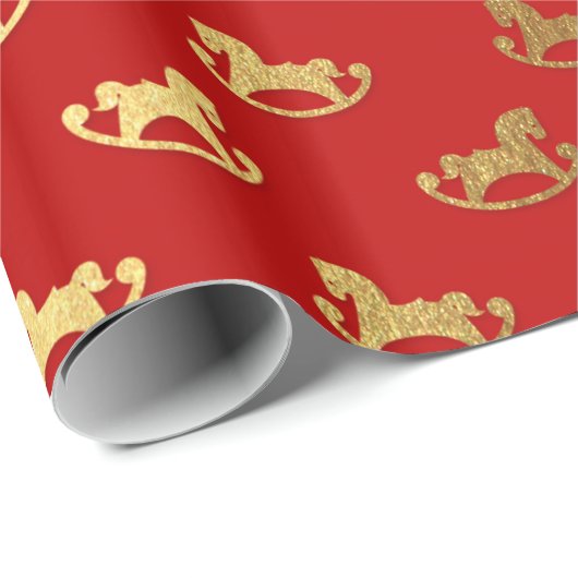 Elegant Kerstmis Rocking Horse Gold Pattern Cadeaupapier (Rol Hoek)