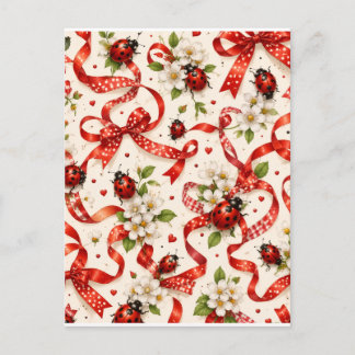 Elegant Kerstmis Rode Lint & Bloemrijke Holiday Gr Briefkaart