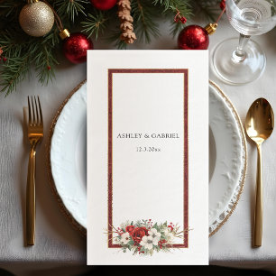 Elegant Kerstmis Rood Damast Bloemig Servet
