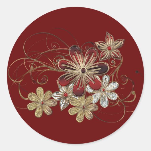 Elegant Kerstmis  Style Floral Gemstone Ronde Sticker (Voorkant)