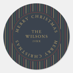 Elegant Kerstmis Vintage Strepen Ronde Sticker