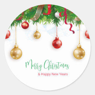 Elegant Kerstmis Wreater Boarder met Ornamenten Ronde Sticker