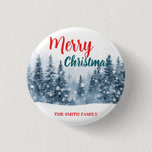 Elegant Kerstmis Xmas winter dennenboom bos Hol Ronde Button 3,2 Cm