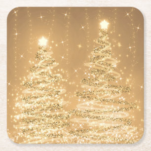 Elegant kerstmousserende bomen koper vierkante kartonnen onderzetter