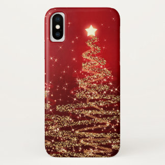 Elegant kerstmousserende bomen rood iPhone x hoesje