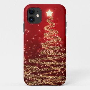 Elegant kerstmousserende bomen rood iPhone 11 hoesje