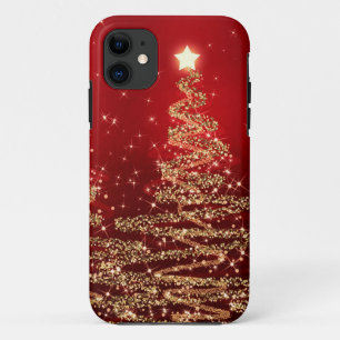 Elegant kerstmousserende bomen rood iPhone 11 hoesje