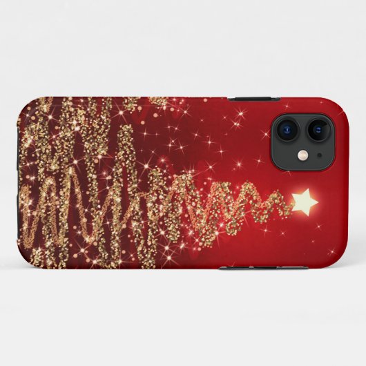 Elegant kerstmousserende bomen rood Case-Mate iPhone case (Achterkant (horizontaal))