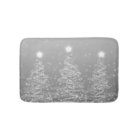 Elegant kerstmousserende bomen Silver Badmat (Voorkant)