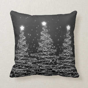 Elegant kerstmousserende bomen Silver  Kussen
