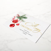 Elegant kerstornament Red Balls 2 Foto Gold Folie Feestdagenkaart (Gedraaid)