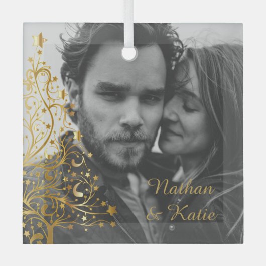Elegant kerstpaar - Aangepaste foto Glas Ornament (Voorkant)
