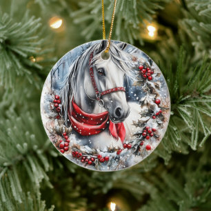 Elegant Kerstpaard met Winter Krans Keramisch Ornament